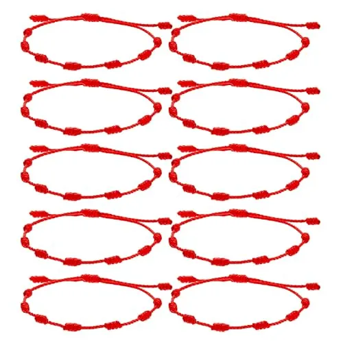 Pulsera Roja de Protección contra Mal de Ojo | Pulsera de Hilo Rojo Original para Suerte y Energía Positiva | Certificado REACH | Amuletos contra la Envidia. (Pack 10 Pulseras)