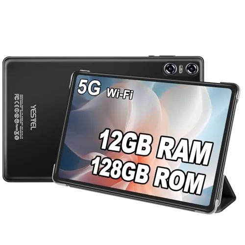 SKYEGG Tablet 10 Pulgadas Android, 12 GB RAM + 128 GB ROM (1 TB TF), WiFi 5 GHz BT5.0, Octa-Core 2.0 GHz, Batería 6000 mAh, IPS HD, con Funda – Negro