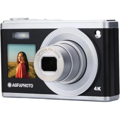 AGFA Photo Realishot DC9200 - Cámara Digital Compacta, 24 MP, Vídeo 4K, Zoom Óptico 10x, Pantalla Doble 2,8" + 1,54", Sensor CMOS, Estabilización de Imagen, Batería de Litio - Negro