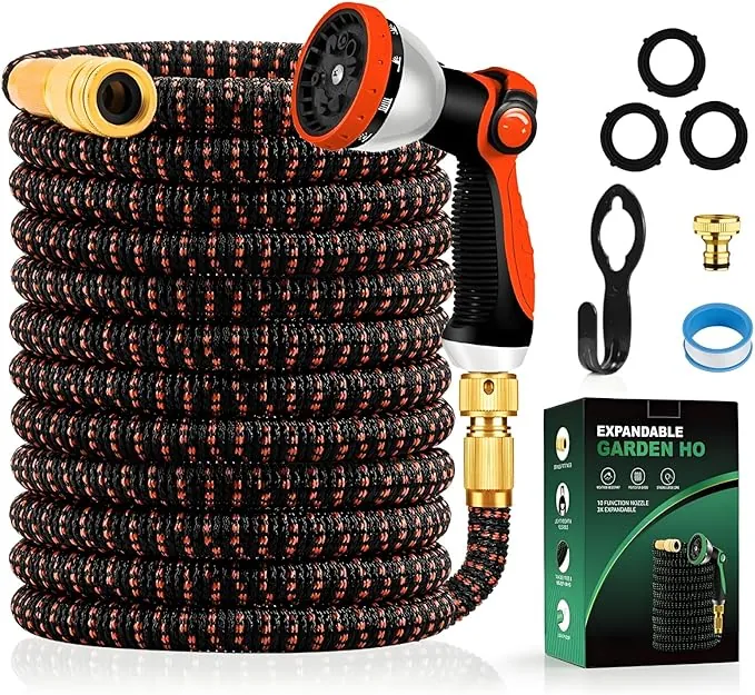 Yofidra Manguera Jardin 30M/100FT - Manguera Extensible con 10 Boquillas de Patrón de Pulverización Conector de Latón Tela 3750D Manguera de Alta Resistencia con Núcleo de Látex de 3 capas