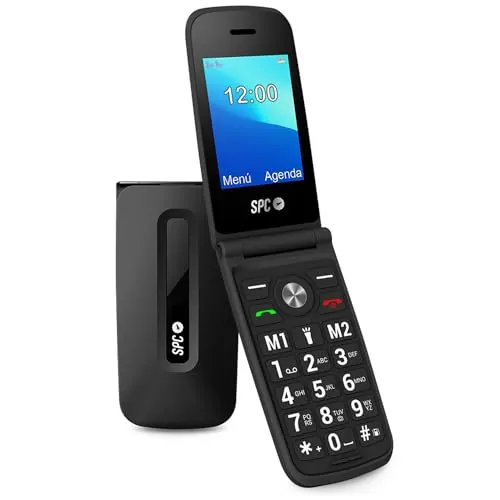 SPC Titan - Teléfono Móvil de Tapa para Mayores, Botones y Teclas Grandes, Fácil de Usar, Timbre 100dB, Configuración Remota, Timbre y Notificaciones Inteligentes, 2 Memorias Directas, Color Negro