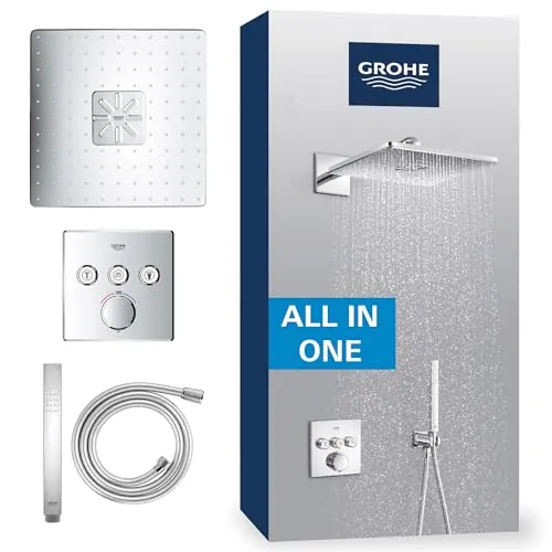GROHE Kit de ducha empotrado Precision SmartControl 310 mm, 2 tipos de chorro, caja de instalación universal, manguera de ducha de 1500 mm, termostato empotrado, cromo, 34875000