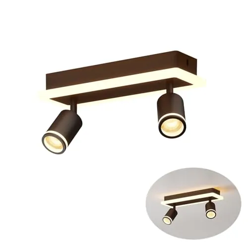 LVWIT Lampara Techo de 2 Focos Giratorios , Lampara Pared Interior LED Negro Ajustables, Plafón de Techo Moderno GU10, Lampara de Techo para Dormitorio, Pasillo, Cocina, Comedor(Sin Bombilla)