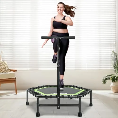 ONETWOFIT 114cm Trampolín con Asas,trampolín de Rebote para Adultos | Cama elástica silenciosa para entrenar al aire libre,sistema de rebote de cuerdas elásticas,capacidad de carga de 150 kg