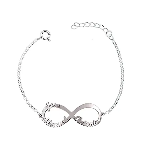 MI JOYA PERSONALIZADA - Pulsera Infinito Mujer Plata Personalizada con Nombres, Hasta 4 - Regalo original para novia, madre o abuela (Infinito Nombres)