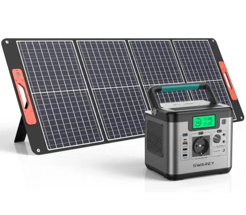 SWAREY Estación de Energía Portátil S500, Generador Solar 518Wh con Panel Solar de 100W, Salida de CA de 500W (Pico 1000W), Puerto USB-C de 65W, Batería Externa para Camping Viajes Exterior RV Inicio