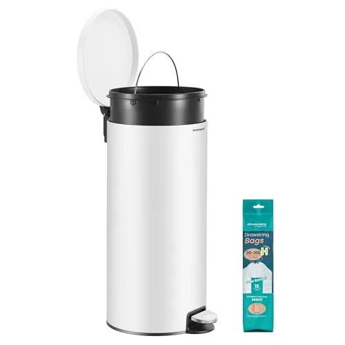 SONGMICS Cubo de Basura Redondo, Pedal de Metal, Acero Inoxidable, 30 L