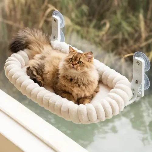 EDAGNY Hamaca de Cama para Gatos de Interior, Plegable, Funda Reversible, Felpa, Resistente hasta 18 kg (Blanco, M)