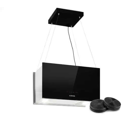 Klarstein Campana Isla Cocina, Extractor para Islas, Campana Isla Techo con Flujo de Aire 577m³/h y Temporizador, Extractora Regulable, Extractor Humos 3 Modos y Filtros Carbón Activo