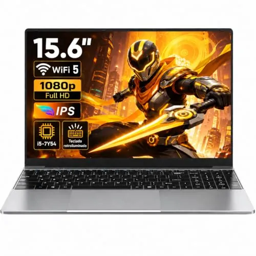 Ordenador Portátil 15,6 pulgadas i5 7Y54 Laptop, 16GB RAM SSD 512GB | Hasta 3,2GHz, Teclado completo retroiluminado y altavoces duales para trabajar cómodamente con distinta luz