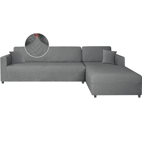 Ystyle Funda Sofa Chaise Longue Ajustables, 3 Plazas+3 Plazas, Gris Claro | Cubre Sofa Chaise Longue Izquierdo Derecho, 2 Piezas Protector Sofa Elasticas ChaiseLongue, Funda Sofa L