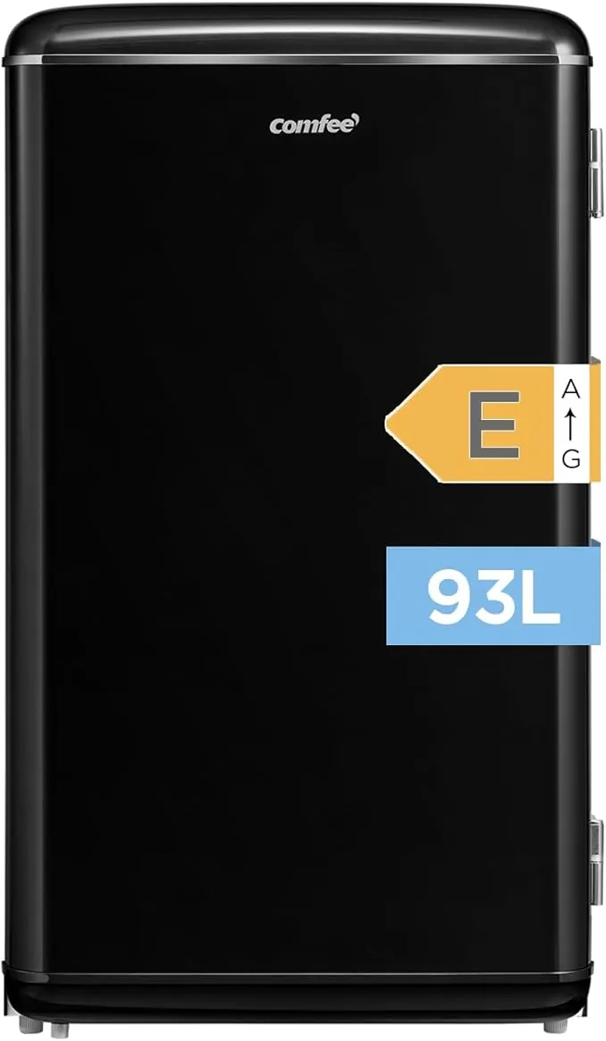 Comfee' RCD93BL2EURT(E) Refrigerador Bajo Encimera, 93L, Refrigerador Retro Independiente con Compartimento Enfriador, Termostatos Ajustables, Luz LED, Negro