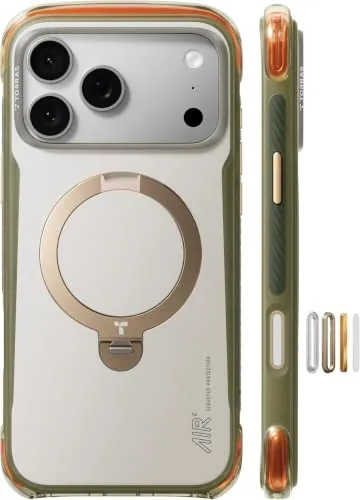 TORRAS Funda para iPhone 17 Pro con Soporte Giratorio 360°, Carcasa Magnética MagSafe, Sistema de Protección Doble Airbag Air² Pro, Funda Protectora Antigolpes Mate Anti-Huellas - Blanco Alpino