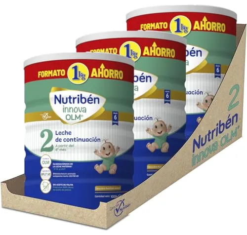 Nutribén Innova 2 - Leche de Fórmula en Polvo de Continuación | Bebé a Partir de los 6 Meses | sin Aceite de Palma | con Cacito Dosificador| Con OLM, BPL1 y DHA | 3 Botes de 1KG