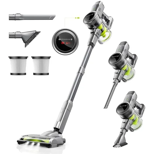 kalado Aspiradora Sin Cable, 26KPa Aspirador Escoba Inalámbrica con Pantalla LED, Batería Extraíble, 40 Minutos de Duración, Aspiradoras para Mascotas con Cepillo LED