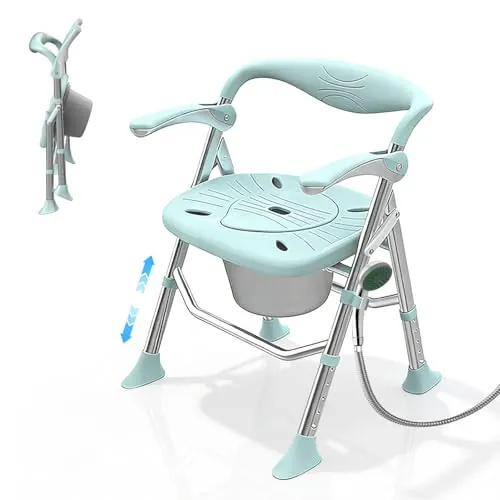 YOGFWV Silla WC Personas Mayores, Regulable en Altura Silla Ducha con Reposabrazos Plegables y Cubo, Antideslizante Silla de Inodoro Silla Orinal Carga útil 150 kg para Discapacitadas Embarazadas