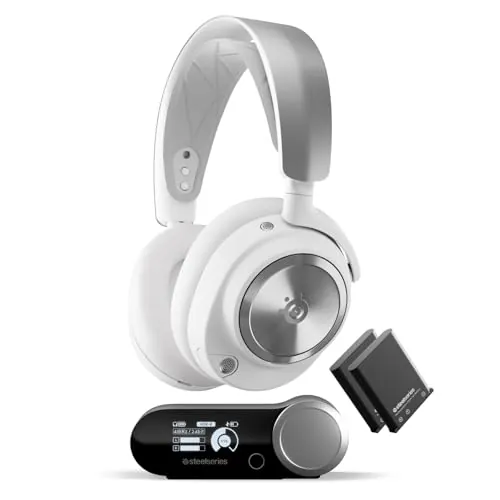 SteelSeries Arctis Nova Pro Wireless - Cascos Gaming Inalámbricos Multisistema (PC, PS, Móvil) - Premium Drivers - Controlador neodimio - Cancelación de Ruido - ClearCast Gen 2 - Blanco