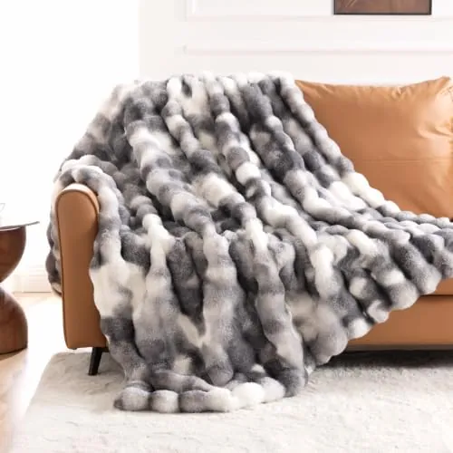 IKALIFE Manta Pelo Largo Suave Invierno 130x150cm Gris Blanco
