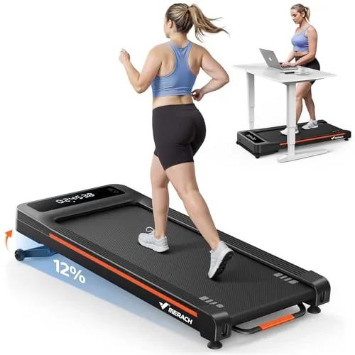 MERACH Cinta de Correr, 12% Inclinación Automática Cinta de Andar, 3.5HP Walking Pad, Treadmill Capacidad 180KG, 1-6km/h Caminadora Electrica para Casa y Oficina, 42x102cm, App y Remoto, Pantalla LED