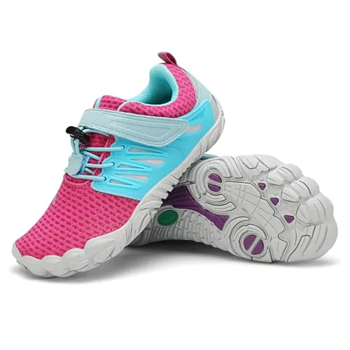 SAGUARO Zapatillas Barefoot Niña Niños Zapatillas Minimalista Antideslizante Barefoot Calzado Minimalista Zapatillas de Trail Running para Zero Drop Soles Rosa roja,Gr.31