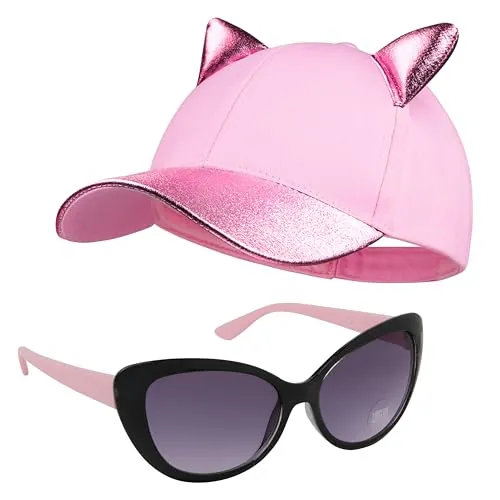 CityComfort Conjunto de Gorra y Gafas de Sol para Niñas, Gafas con Protección UV (Rosa)