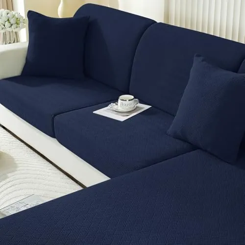 Ystyle Funda Asiento Sofa Elástico, Funda Cojin Sofa Ajustable Antiarañazos, Universal Cubierta Protector De Asiento, Funda De Cojín Separado Antideslizante (Chaise Longue, Azul Oscuro)