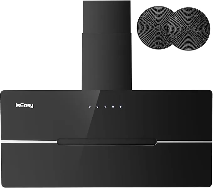 Campana Extractora Inclinada 90 cm 578m³/h Suction 3 Niveles de Potencia Recirculación Filtro de Carbono de Touch Control,Negro
