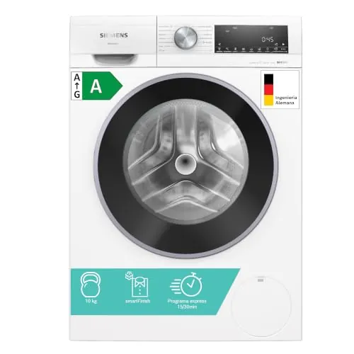 SIEMENS - Lavadora de carga frontal, 10 kg, iQ500, smartFinish, antiManchas, Blanco, WG54G2Z1ES, 1400 rpm
