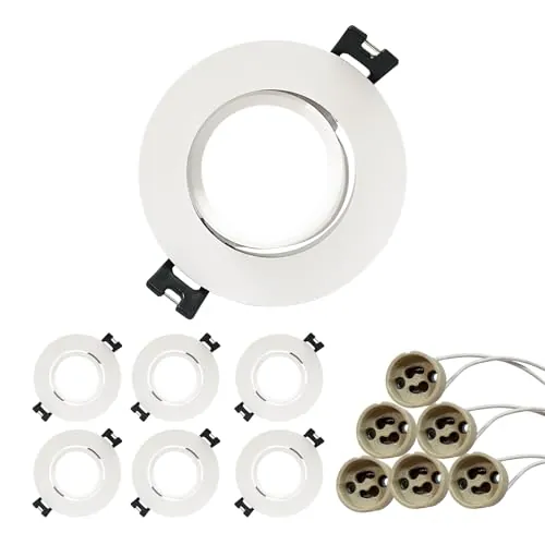 GY Marco Foco Empotrable GU10 de Plástico, Ángulo Basculación 30°, Apertura Ø75 x 80 mm, Aro Soporte con Portalamparas GU10 para MR16 LED, Ojos de Buey LED Downlight para Falso Techo, 6 Pieza