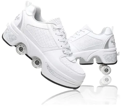 LDRFSE Zapatos con Ruedas, Patines De Monopatín Zapatos De Niños Con Ruedas Skate Zapatos Ruedas Zapatos Deportivos Zapatos De Correr Zapatillas Con Ruedas Para Niñas Y Mujeres, blanco, 35 EU