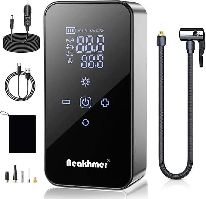 Inflador Ruedas Coche Hinchador Electrico: Mini Compresor Aire Portatil 150 PSI, con batería de 6000 mAh, Bomba Bicicleta 12 V con medidor de presión de neumáticos para Coche,Bicicleta y Motocicleta