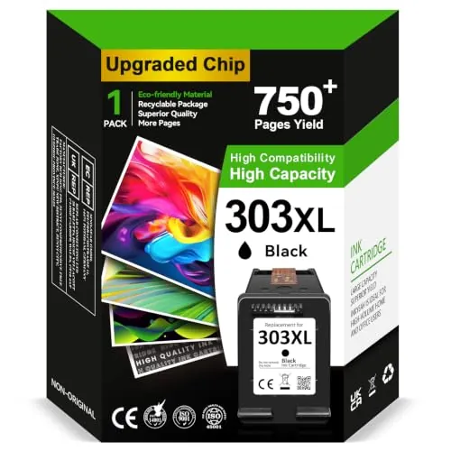 Tinta 303 XL Negro de Alta Capacidad - 750+ Páginas, Reemplazo para Cartucho Tinta HP 303 Negro Original, Tinta Impresora 303 XL para Envy Photo 7134 7830 6232 6230 7130 6220 6234 7100 7155 7800 7834