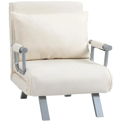 HOMCOM Sofá Cama de 1 Plaza 2 en 1 Sillón Cama Plegable 65x69x80 cm Crema