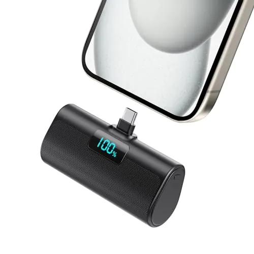 Batería Externa para iPhone Serie 15/16/17, 5200mAh USB C Power Bank Carga Rápida, Ultra-Ligera Batería Portátil con Pantalla LCD Mini Cargador Portátil para iPhone 17/16/15 Plus Pro MAX Samsung etc.