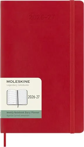 Moleskine Agenda semanal 2026 2027 - Agenda de 18 meses con espacio para notas, tapa blanda y cierre elástico, color rojo escarlata, tamaño grande, 13 x 21 cm