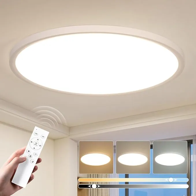Plafon LED Techo 60cm 60W, 3000K-6500K Regulable con Mando a Distancia, Lámpara Techo Redondo Super Brillante Gran Tamaño para Salón Comedor Oficina, Downlight Plafones para Techo para Baño Cocina