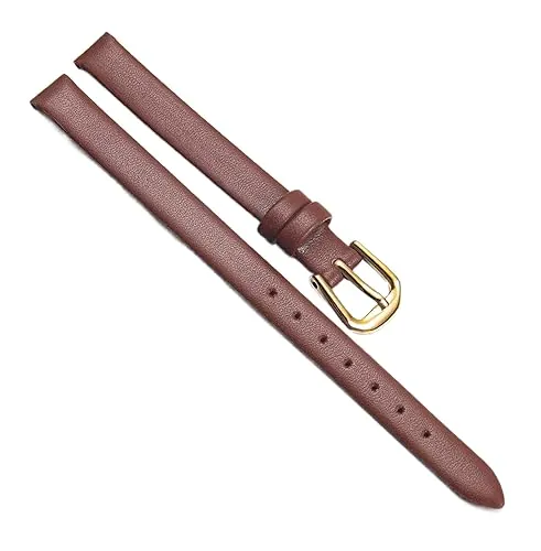 Chlikeyi Correa de reloj de cuero suave ultrafino de tamaño pequeño, correa de reloj de mujer genuina, cadena lisa de 6-12mm, Oro marrón, 7 mm