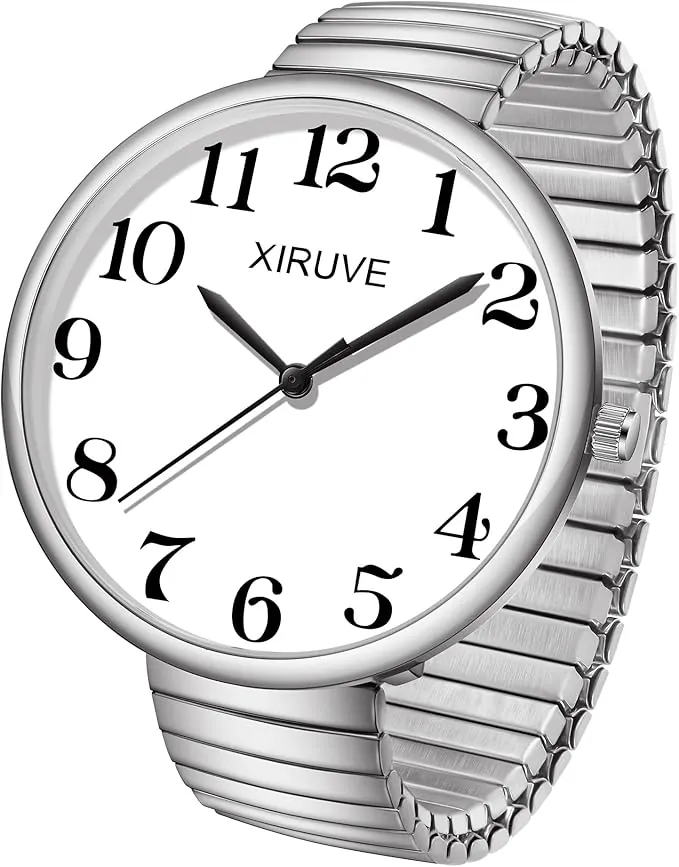 Fácil de Leer Esfera de Números Grande Correa Elástica de Acero Inoxidable Reloj de Pulsera Cuarzo Analógico para Mujer Hombre