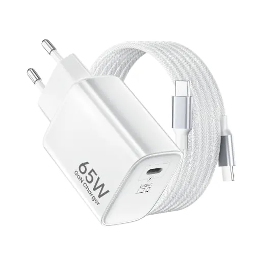 Cargador USB C 65W, Carga Rápida para Samsung PPS GaNII PD3.0 | para MacBook Pro/Air, para iPhone 17/16/15, para Galaxy S26/S25/S24 Ultra con Cable USB C Trenzado 2M