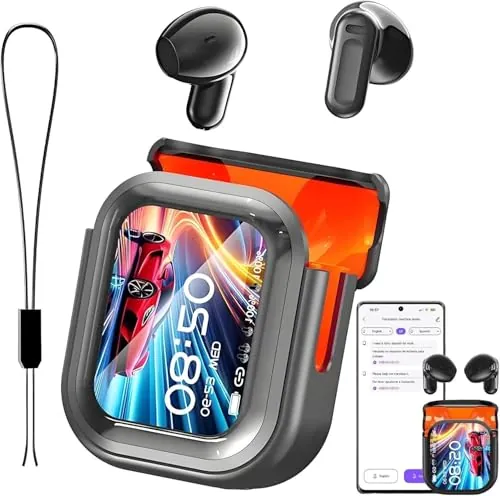 NE20 Auriculares Traductores Bluetooth - Traducción en Tiempo Real de 135 Idiomas, Asistente de IA, Sonido Hi-Fi, Pantalla Táctil LCD, 60h Batería, para Viajes/Reuniones (Compatible iOS/Android)