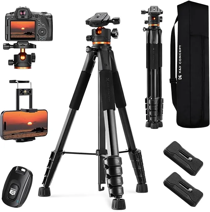 K&F CONCEPT Trípode Ligero Portátil 190cm S255A3+BH-36 Tripode para Movil de Cabeza Esférica para DSLR, Cámara Réflex Digital, Teléfono Móvil, etc., con Clip para Teléfono Móvil