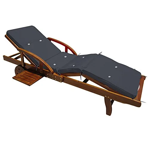 CASARIA® Tumbona Madera Plegable Incl. Cojín 200cm Capacidad 320KG Ruedas Mesita Jardín Balcón Terraza