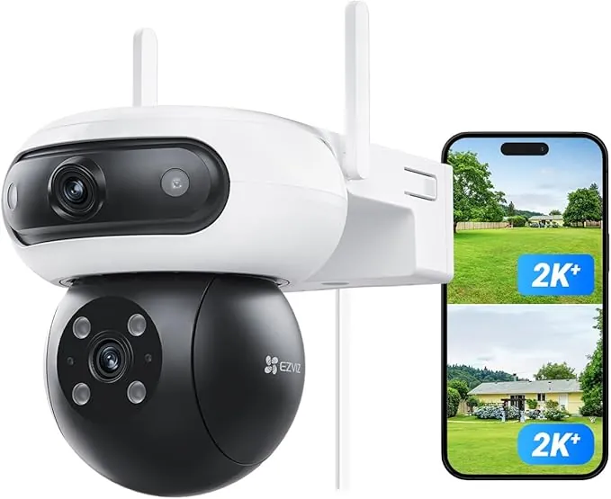 EZVIZ Cámara Vigilancia WiFi Exterior Doble Lente 8MP(4MP+4MP), 360° Cámara IP de Seguridad con Visión Nocturna en Color,Detección IA de Persona/Vehículo,Audio Bidireccional,Alexa,Impermeable,C90 Dual