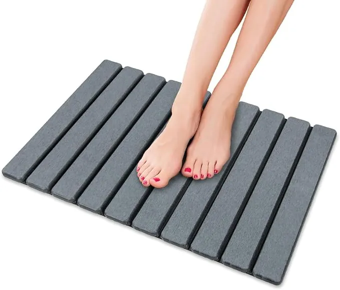 iHomara Alfombra de baño plegable, natural tierra de diatomeas antideslizante, rápido secado, super absorbente, 60x39 cm, alfombrilla de ducha para baño, casa y cocina