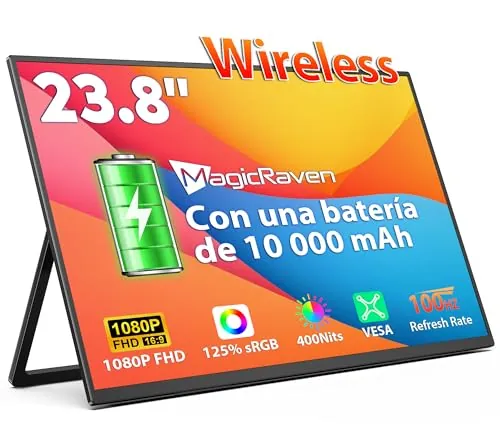 MAGICRAVEN Wireless Monitor Portátil Pantalla Inalambrica 23,8 Pulgadas 1080P IPS Portable Monitor 125% sRGB Monitor para Ordenador Portatil Mac PC Juegos Switch Teléfono, Soporte AirPlay/Miracast