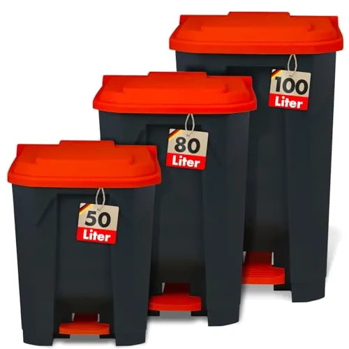 casa pura Cubo de basura de 80 litros, tapa roja, cubo de basura para cocina y oficina, sistema de separación de basura, cubo de basura con pedal, Olaf