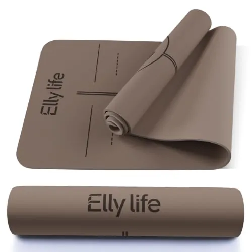EllyLife Esterilla Yoga Antideslizante con Marcas de Alineación, Caucho Natural y Eco PU Mate, Extra Gruesa Duradera Yoga Mat, con Correa para Pilates, Yoga, Ejercicio y Hot Yoga