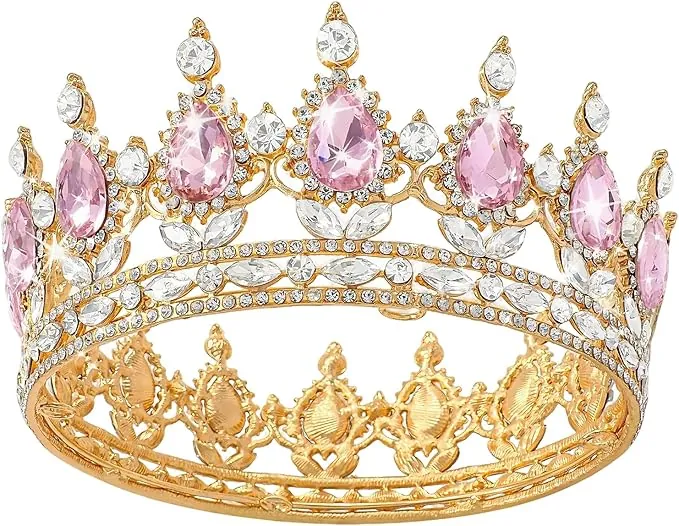 Corona para mujer, coronas de diamantes de imitación, corona para pastel, corona de cumpleaños con tiara de diamantes rosas, niñas, princesas, fiesta de cumpleaños, cumpleaños de la novia