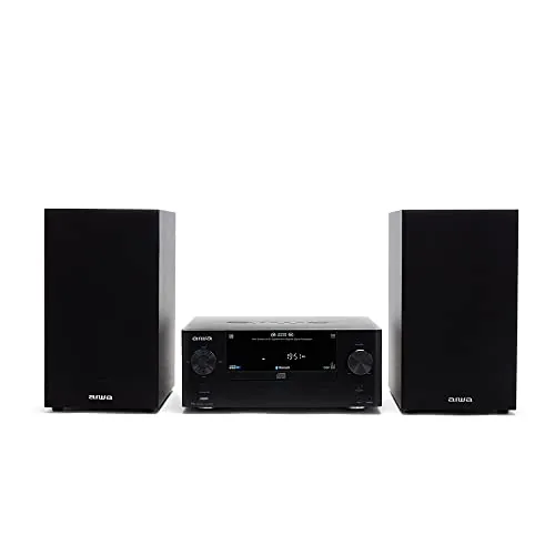 Aiwa MSBTU-500 - Microcadena con Mando a Distancia, (Hi- Fi, Bluetooth, Equipo De Sonido, CD, USB-Carga, MP3, Radio FM, 50W (RMS),Diseño Compacto, Ecualizador)-Color Negro