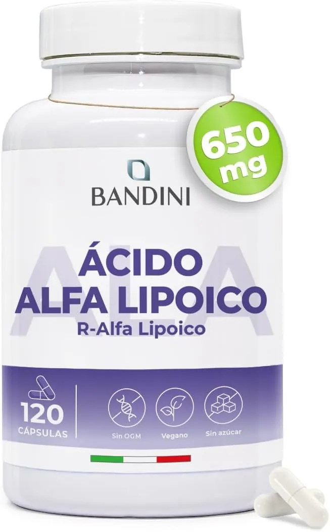 Bandini® Ácido Alfa Lipoico (ALA) 650 mg | 120 cápsulas de alta potencia para veganos | Máxima Absorción | Antioxidante Natural, ayuda a reducir la inflamación | Non GMO | Suministro para 4 meses